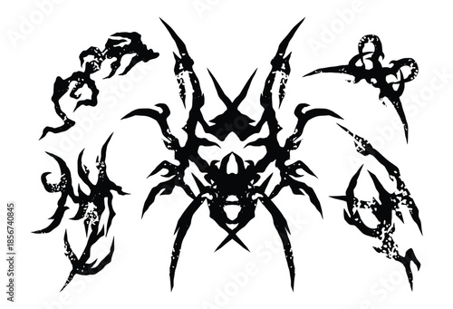 Cool Set of Y2k Tattoo. Cyber Sigilism Grunge Tattoo Designs. Y2k, Hand Drawn neo tribal Tattoos