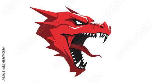 Red dragon head roaring with transparent background