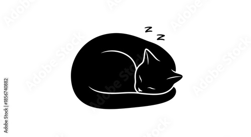 Sleeping black cat curled up with transparent background