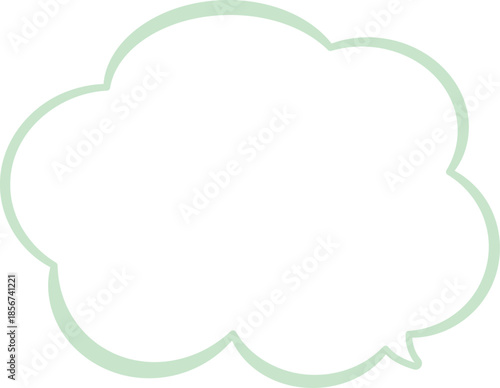 緑色の雲の形をした吹き出し。シンプルで使いやすい。広いテキストスペース。