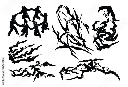 Cool Set of Y2k Tattoo. Cyber Sigilism Grunge Tattoo Designs. Y2k, Hand Drawn neo tribal Tattoos