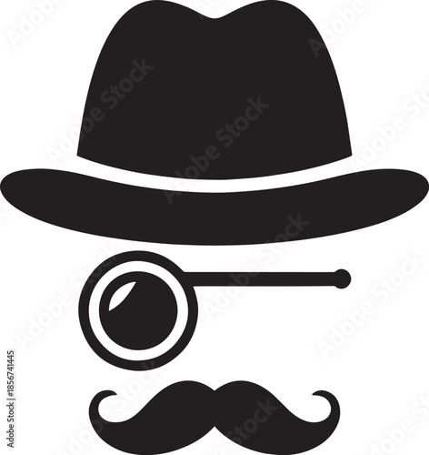"Minimalist Vector Illustration of Detective with Magnifying Glass | Monochrome Sleuth Icon for Mystery & Investigation Themes"