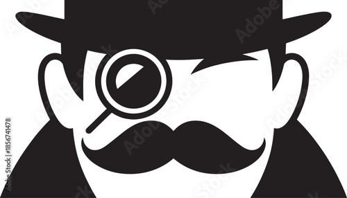 "Minimalist Vector Illustration of Detective with Magnifying Glass | Monochrome Sleuth Icon for Mystery & Investigation Themes"