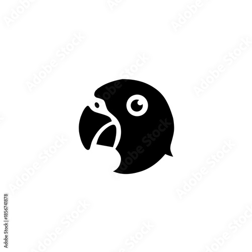 Charming minimalist silhouette of a lovebird head. This clean black and white circular design captures the cheerful and friendly nature of this popular pet bird.