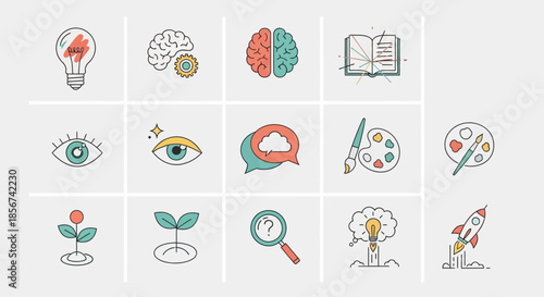 Ignite Creativity with this Stunning Collection of Innovation and Inspiration Icons, Perfect for Brainstorming Sessions and Design Projects