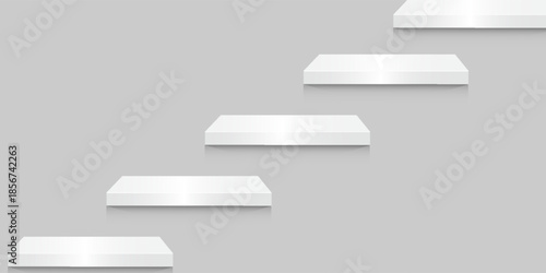Four empty white shelves isolated on transparent background. Vector design template. Eps 10