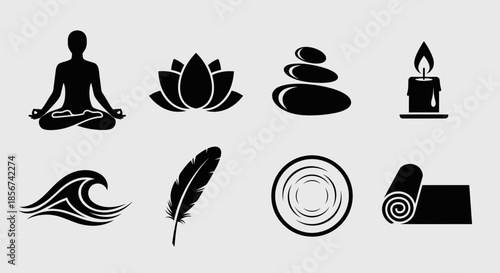 Find inner peace with these essential yoga and wellness elements in vector format, perfect for promoting mindfulness and balance in your designs
