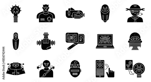 Innovative technology icons showcasing AI, robotics, and futuristic concepts for dynamic digital projects and modern business presentations