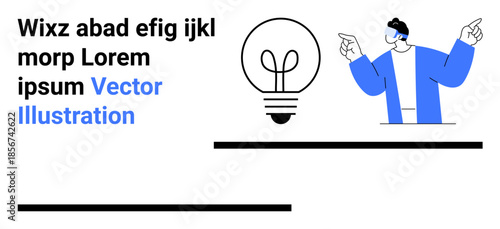 Innovation, creativity, brainstorming, problem-solving, teamwork, idea generation. A light bulb paired with a person gesturing enthusiastically. Innovation and creativity concept