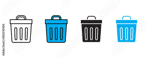 Trash can icon set vector on white background.  waste, bins, recycling, garbage, disposal symbol. vector illustration.