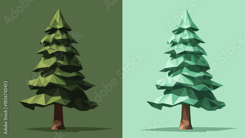 Paper Cut Out Tree Illustration on Green Background.