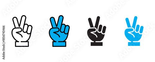 Peace sign hand icon set vector on white background.  victory, v sign, hand gesture icon. vector illustration.