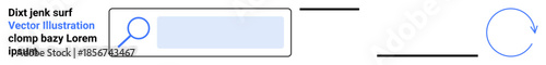 Online search, data retrieval, user interface, web navigation, browsing tools, digital concepts. Search bar with magnifying glass and refresh icon. Online search and data retrieval concept