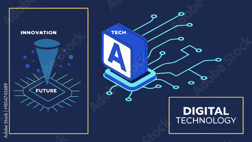 Futuristic digital illustration of glowing electronic circuit with neon blue light in high-tech environment
