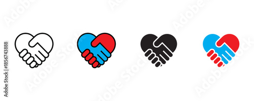 Heart shaped hands shaking icon set vector on white background. partnership, relationship, cooperation, agreement, friendship symbol. vector illustration.