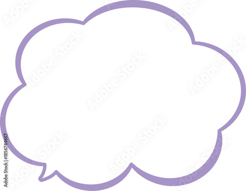 雲の形のふきだし。紫色で使いやすい。ふわふわもこもこしている、広いテキストスペース。