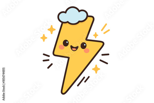 Cute lightning bolt character with a cloud