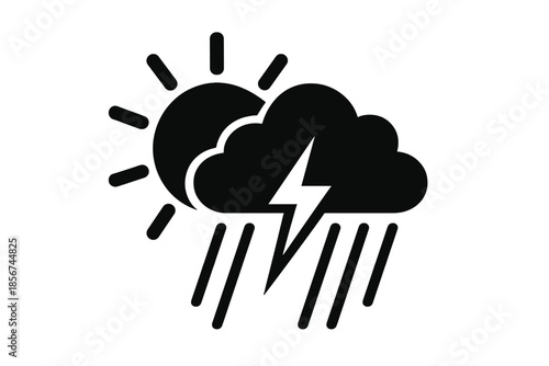 Weather Icon: Sun behind a cloud with rain and lightning