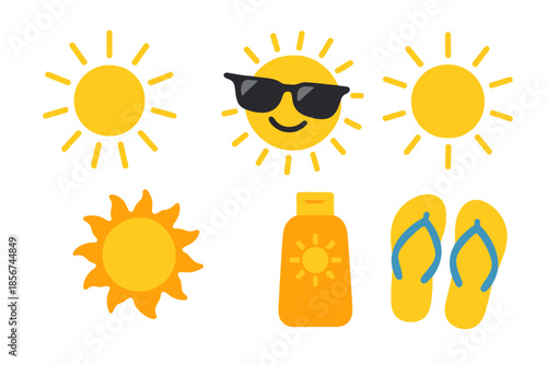 Summer Icons with Sun and Sunglasses