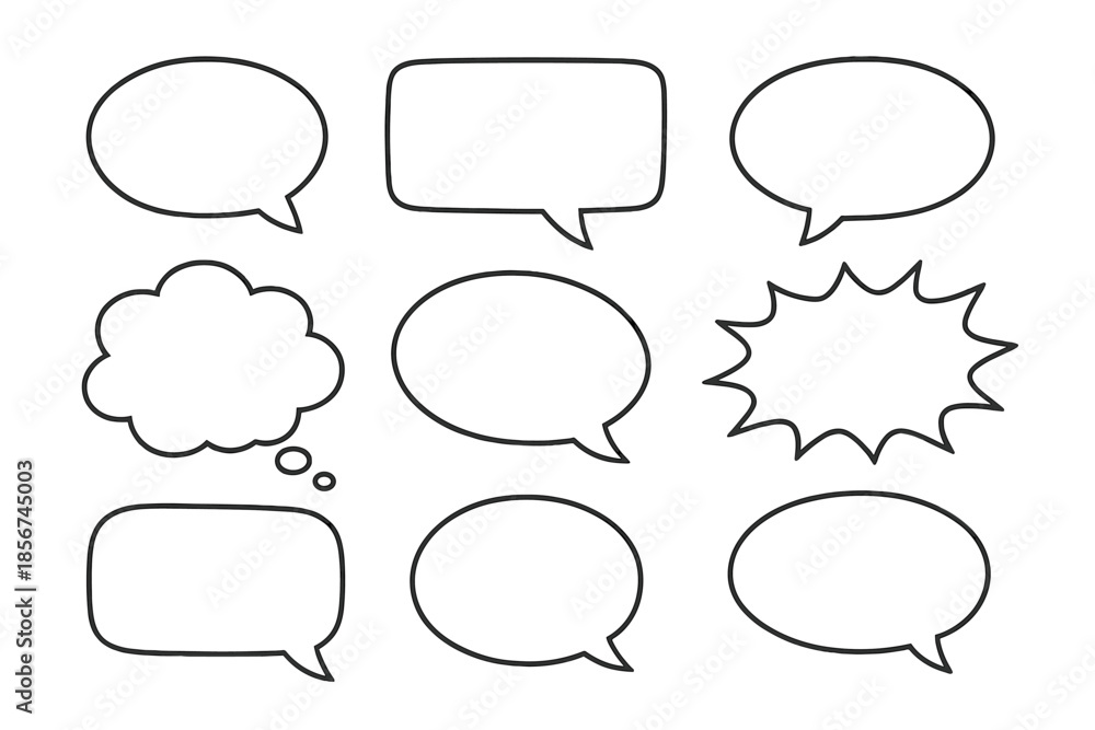 Fototapeta premium Collection of nine empty comic speech bubbles on a dark background