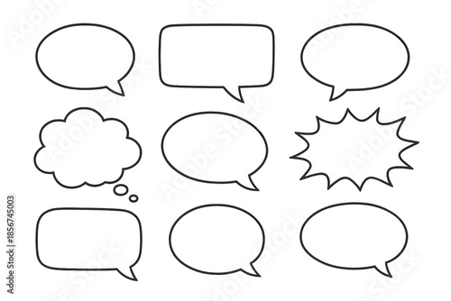 Collection of nine empty comic speech bubbles on a dark background