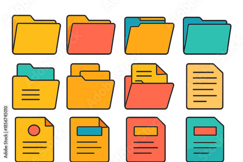 Collection of Colorful Folder and Document Icons