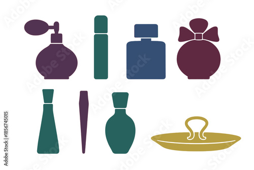 Cosmetic and Perfume Bottle Silhouettes with Glowing Aura