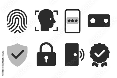 Security and authentication icons on a dark background