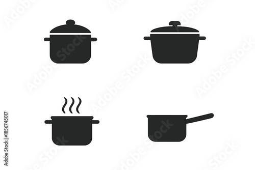 Four cooking pot icons on a dark background