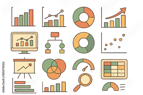 Collection of business analytics and data visualization icons