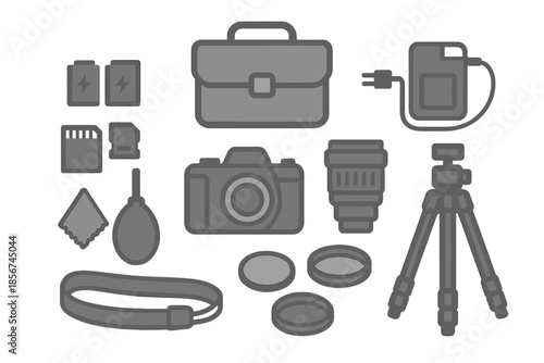 Photography Gear Icons on a Dark Background