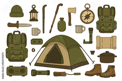 Camping Gear Flat Lay Illustration