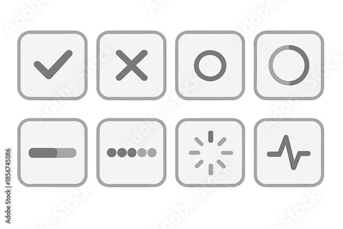Set of 8 rounded square UI icons in grayscale