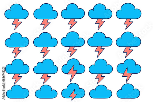 Stormy weather background with lightning bolts and clouds