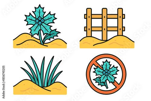 Christmas Holly Plant and Fencing Icons