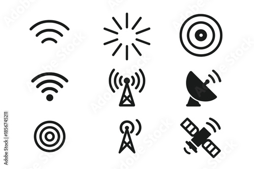 Set of communication and signal icons on a dark background