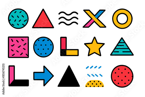 Retro Geometric Shapes with Memphis Design Elements