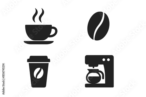 Coffee icons set on black background