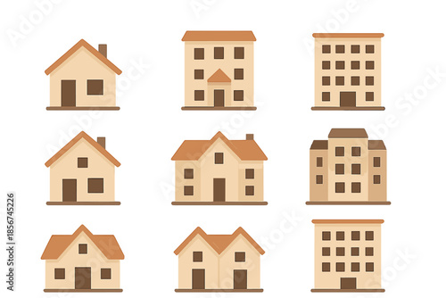 Collection of stylized houses and apartment buildings