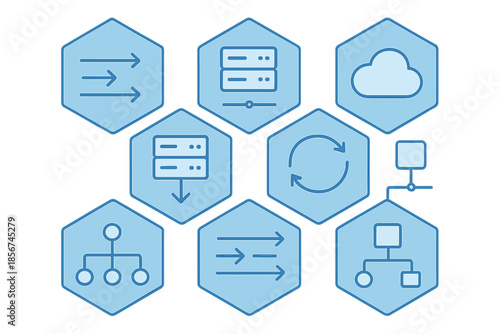 Cloud Computing and Network Icons in Hexagons