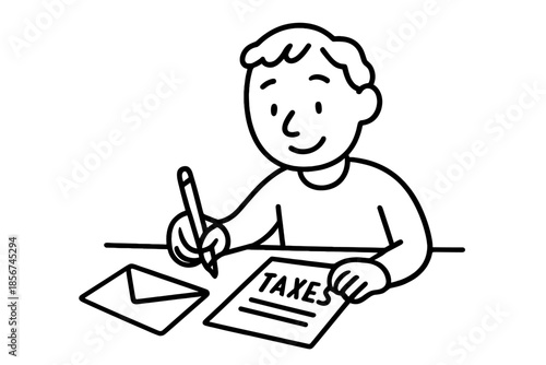 Cartoon person filling out tax forms