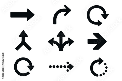 Collection of various black arrow icons on a dark background