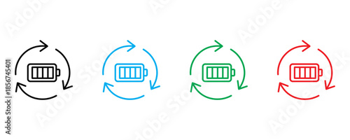 Battery icon set vector on white background. energy, power, cycle, recharge symbol. vector illustration.