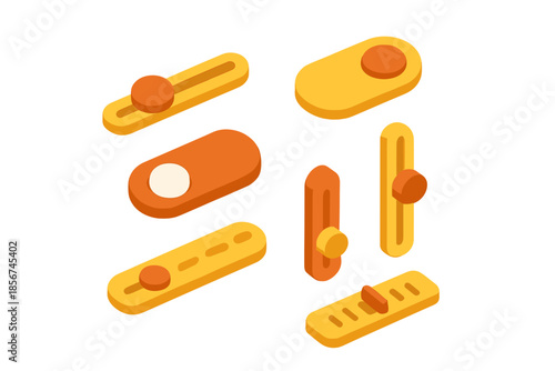 Isometric Set of Glowing UI Sliders and Switches