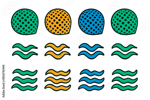 Abstract colorful icons with dots and waves