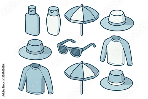 Summer Beach Gear Isometric Icons