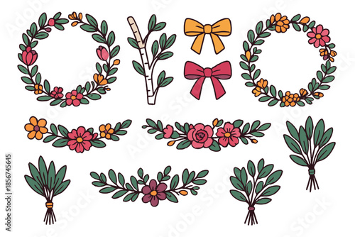Floral and Branch Illustrations with Bows