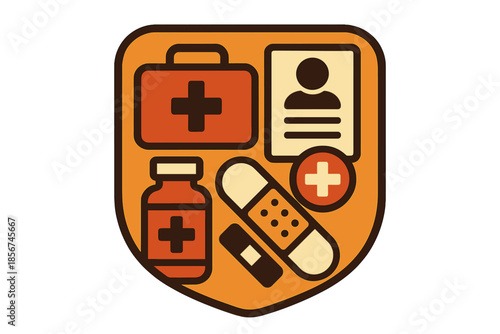 Medical emblem with first aid icons