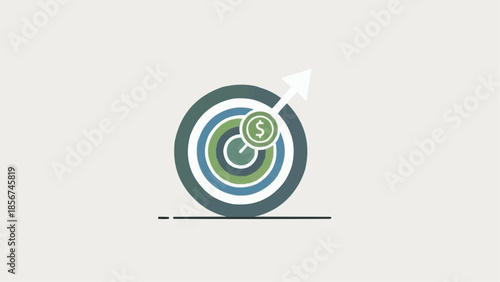 Target with arrow hitting the bullseye on a simple background