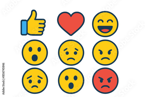 Collection of expressive emojis and icons on a gradient background